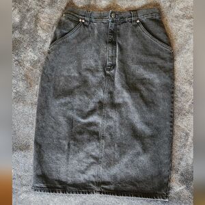 Vintage Bill Blass Black Denim Midi Skirt 90s Y2K Pencil Size 16